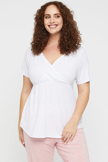 Organic Bamboo Short Sleeve Cross Front Maternity & Nursing Top Pyjama from Bamboo Body maternity store australia